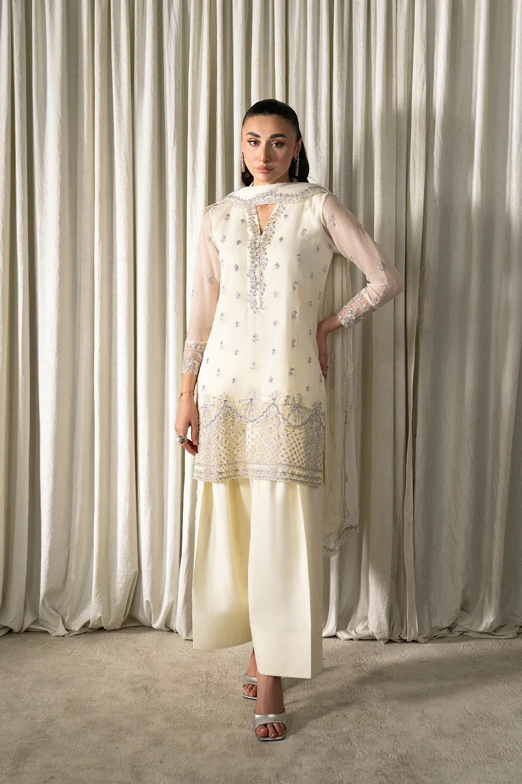 Neeshay | Ready to Wear Chiffon | RTW-CHFN-06 White - Rang-e-Khaas
