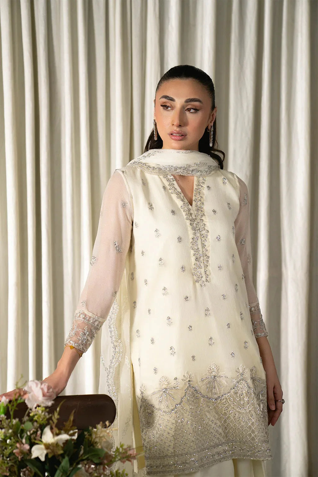 Neeshay | Ready to Wear Chiffon | RTW-CHFN-06 White - Rang-e-Khaas