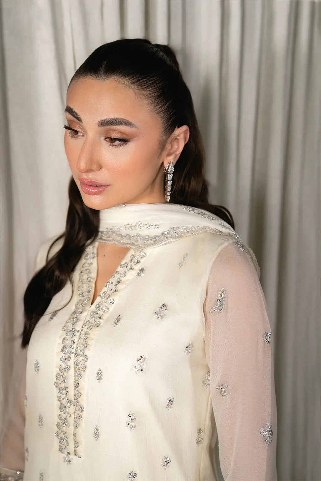Neeshay | Ready to Wear Chiffon | RTW-CHFN-06 White - Rang-e-Khaas