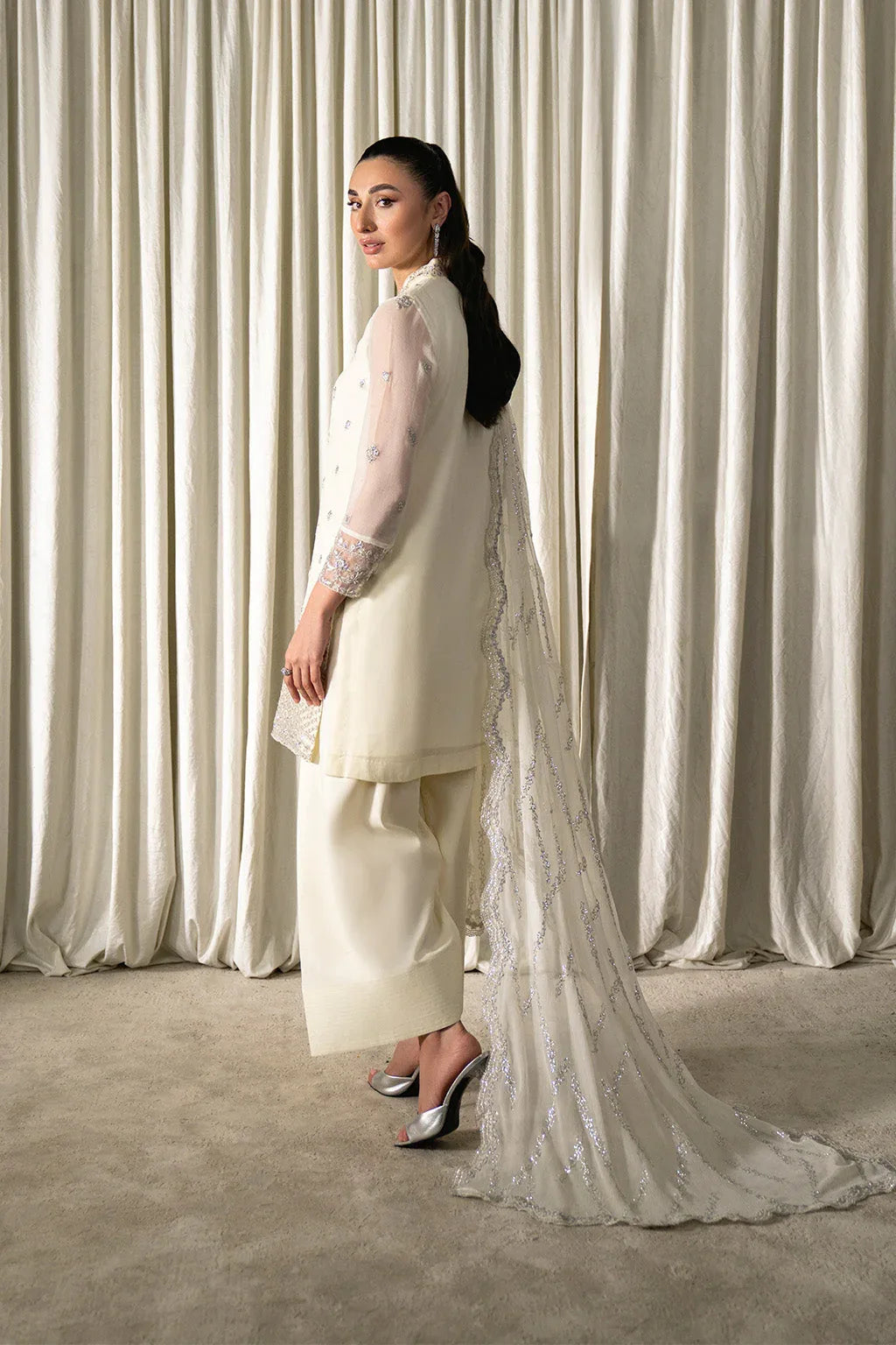 Neeshay | Ready to Wear Chiffon | RTW-CHFN-06 White - Rang-e-Khaas