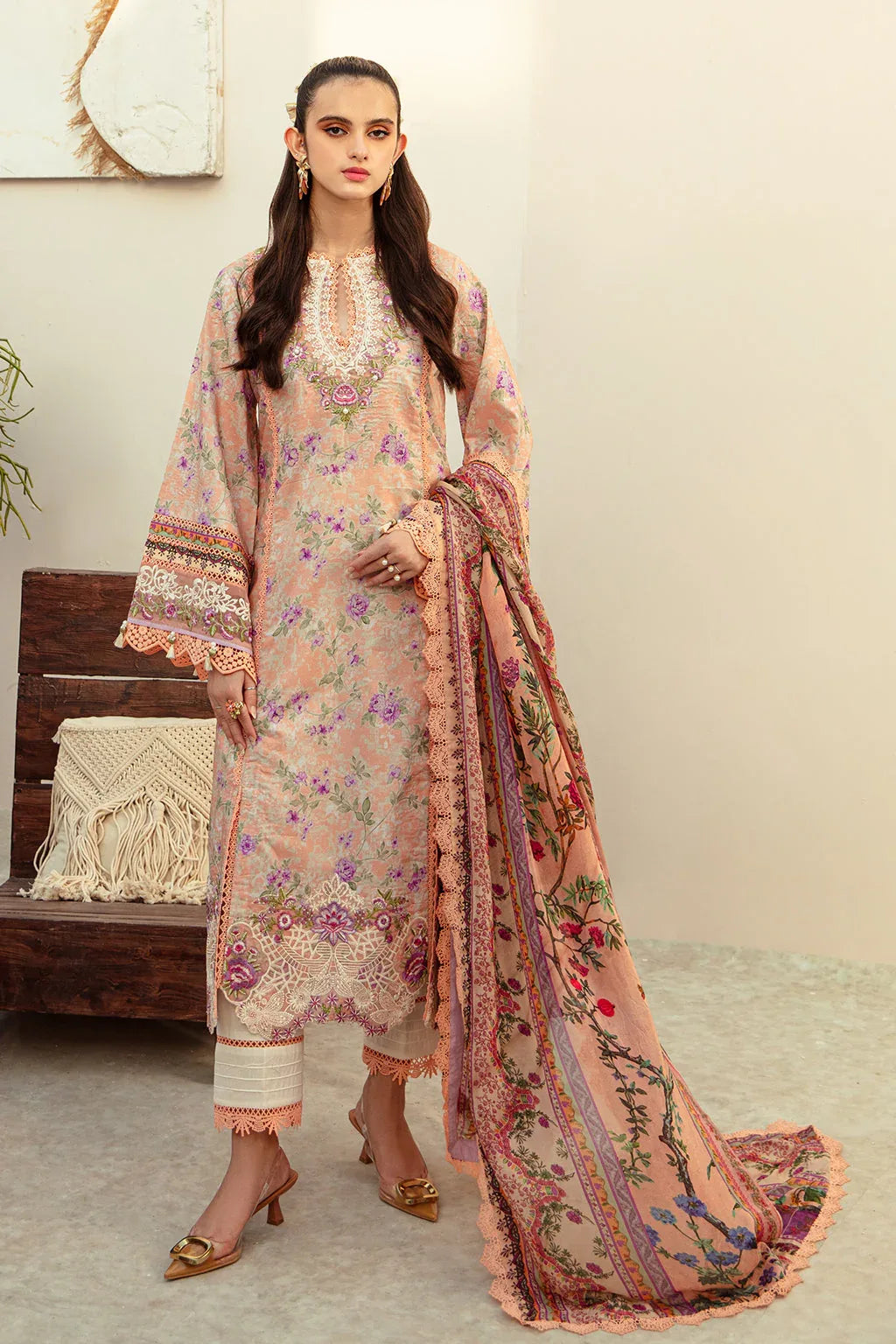 AJR Couture | Alif Affordable Lawn 24 | CORAL BLUSH - Rang-e-Khaas