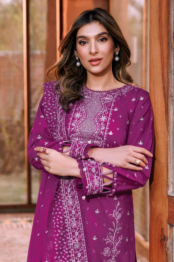 Farasha | Dastoor Embroidered Lawn SS24 | TEMPTING BERY - Rang-e-Khaas