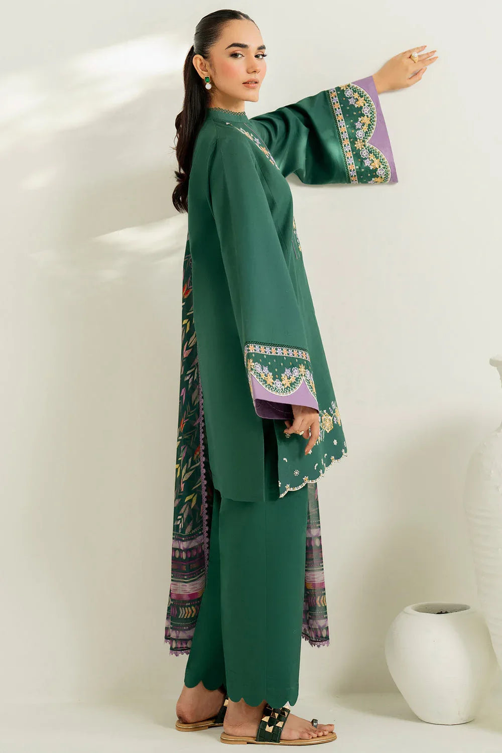 Farasha | Thread Lines Embroidered | Deep Pine - Rang-e-Khaas