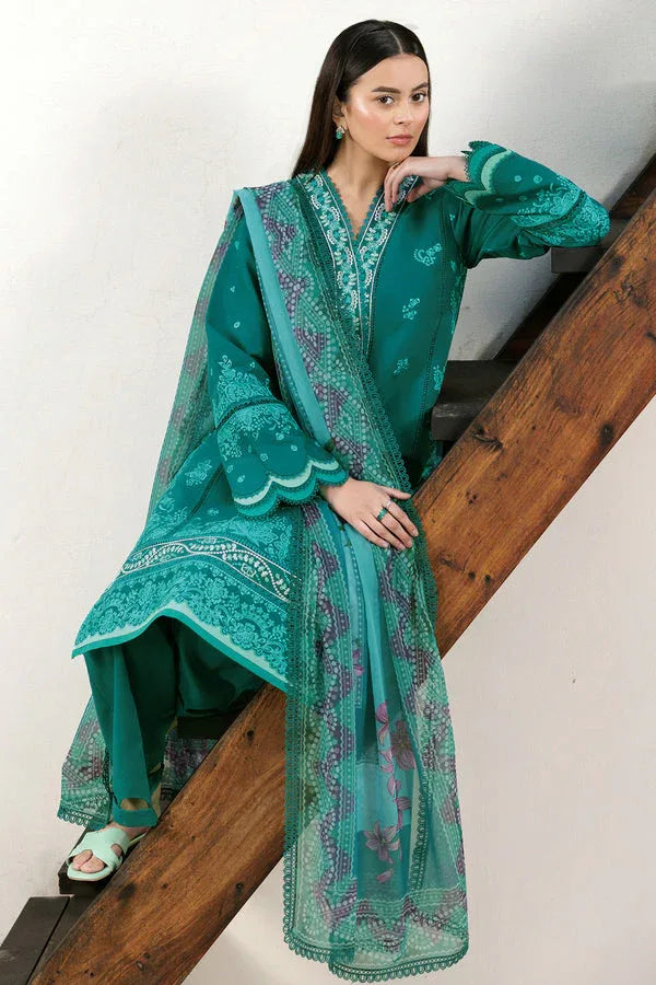 Farasha | Summer Weaves Embroidered Lawn | Dewy Teal - Rang-e-Khaas