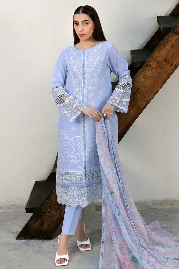 Farasha | Summer Weaves Embroidered Lawn | Serene Blue - Rang-e-Khaas