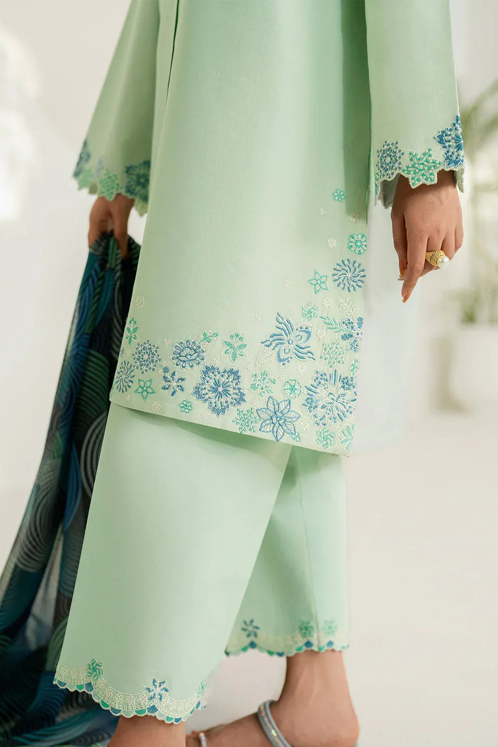 Farasha | Thread Lines Embroidered | Green Meadow - Rang-e-Khaas