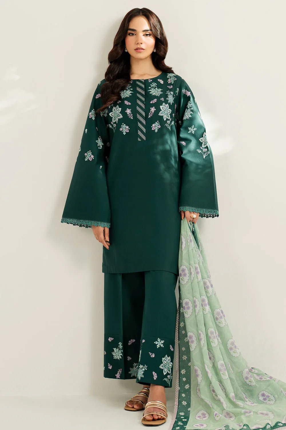 Farasha | Thread Lines Embroidered | Turquoise Bliss - Rang-e-Khaas