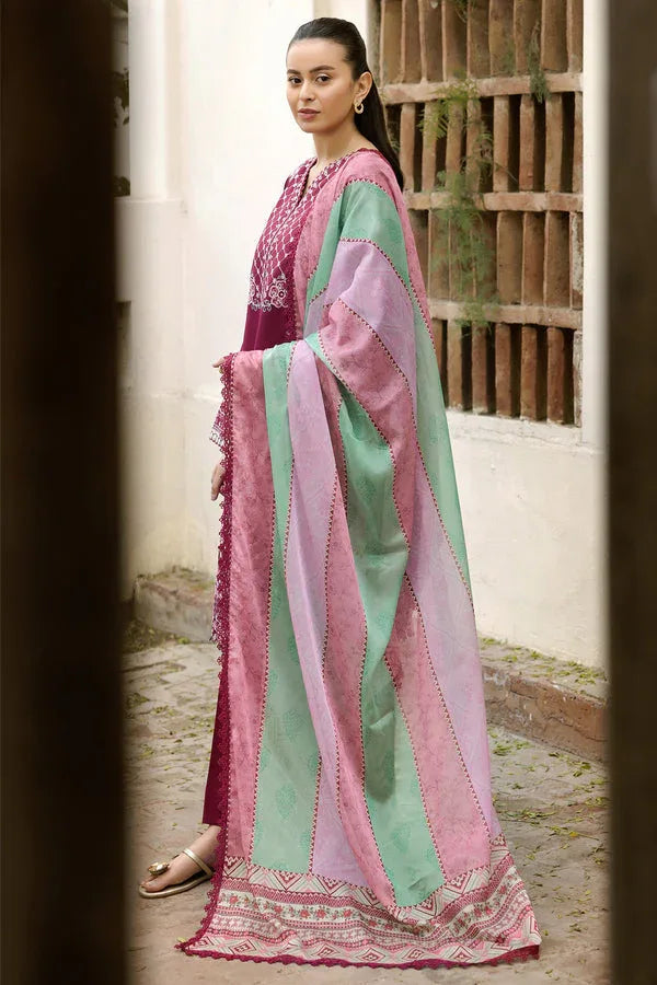Farasha | Summer Weaves Embroidered Lawn | Satin Ruby - Rang-e-Khaas