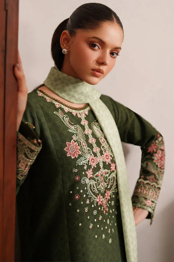 Farasha | Meline Premium Viscose 25 | Olive Drape - Rang-e-Khaas