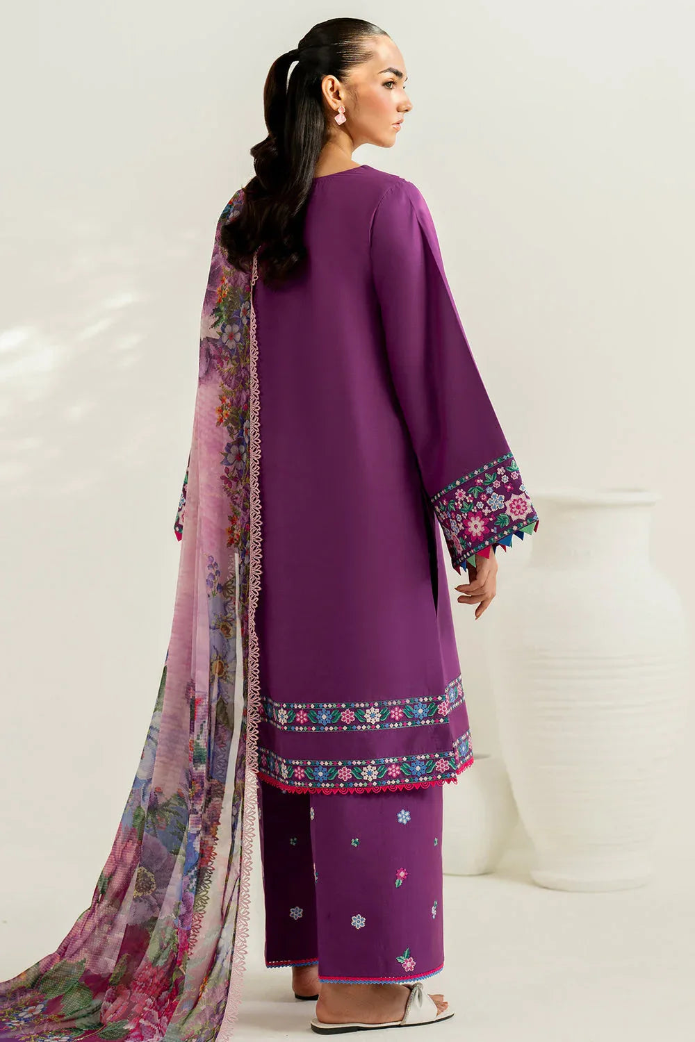 Farasha | Thread Lines Embroidered | Violet Spring - Rang-e-Khaas