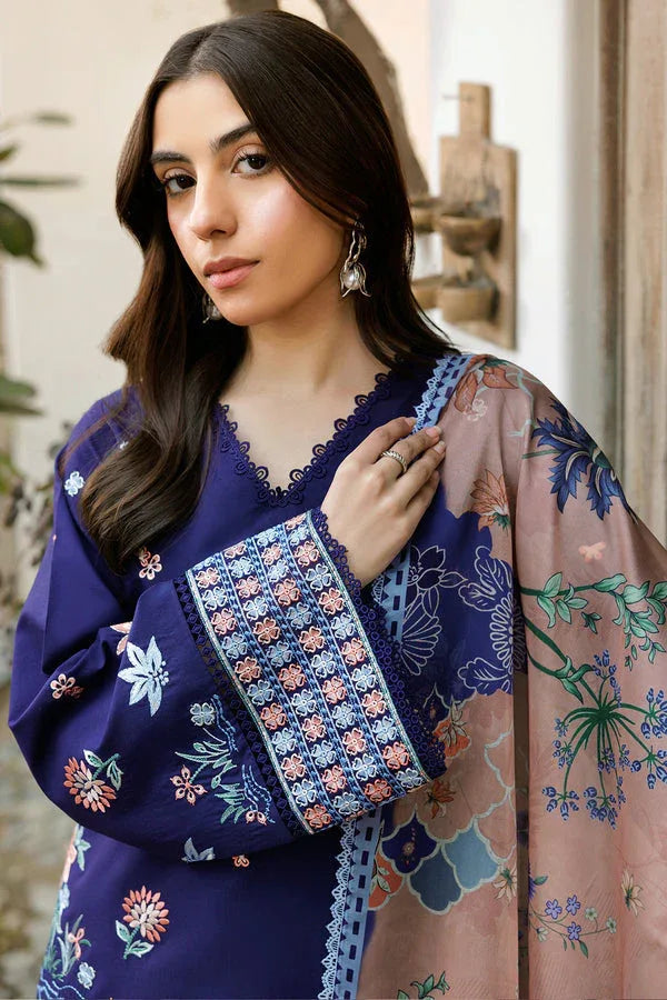 Farasha | Summer Weaves Embroidered Lawn | Indigo Glow - Rang-e-Khaas