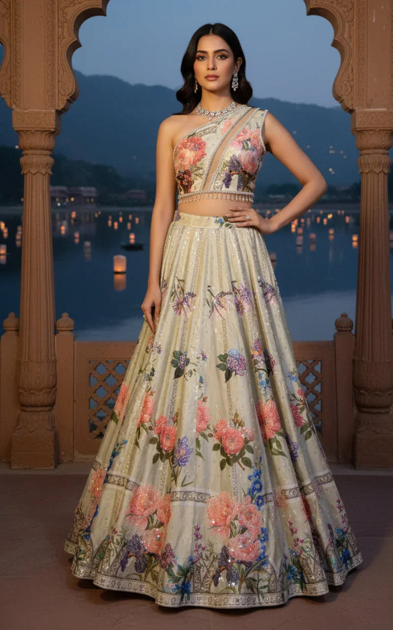 Embellished Blouse With Embellished Printed Lehenga