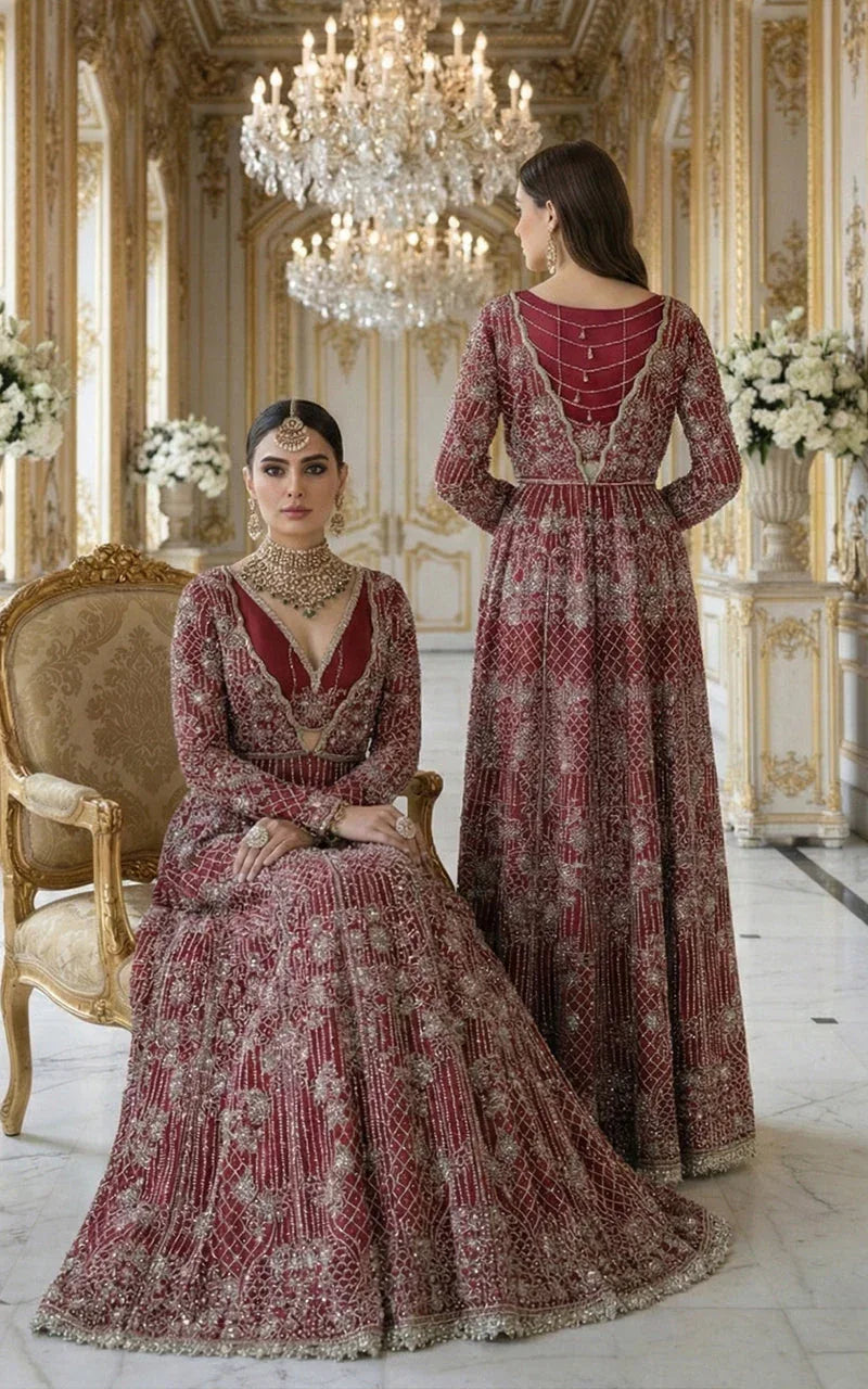 Embroidered Maxi With Blouse And Dupatta