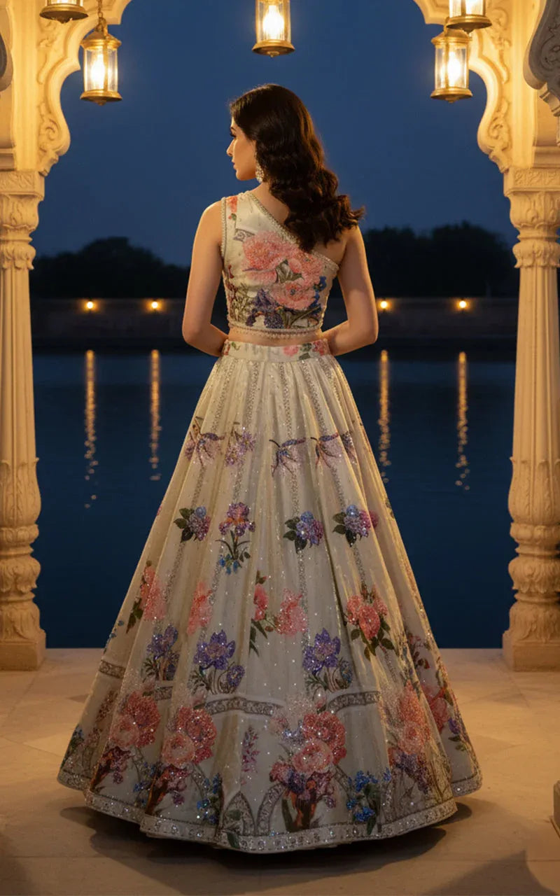 Embellished Blouse With Embellished Printed Lehenga