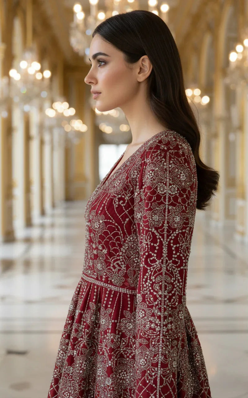 Embroidered Maxi With Blouse And Dupatta