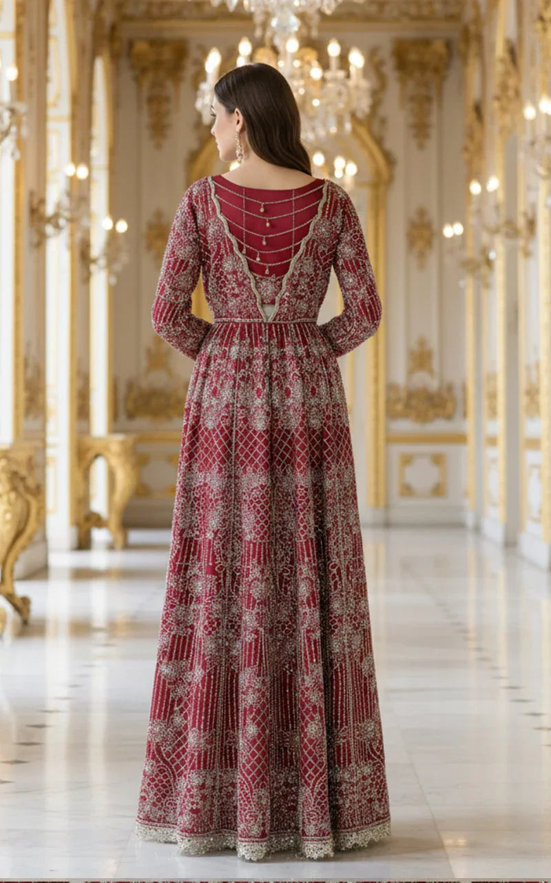 Embroidered Maxi With Blouse And Dupatta