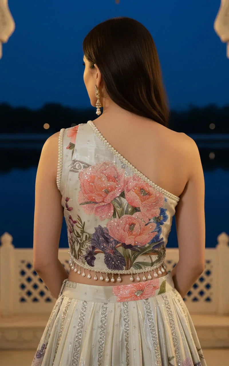 Embellished Blouse With Embellished Printed Lehenga