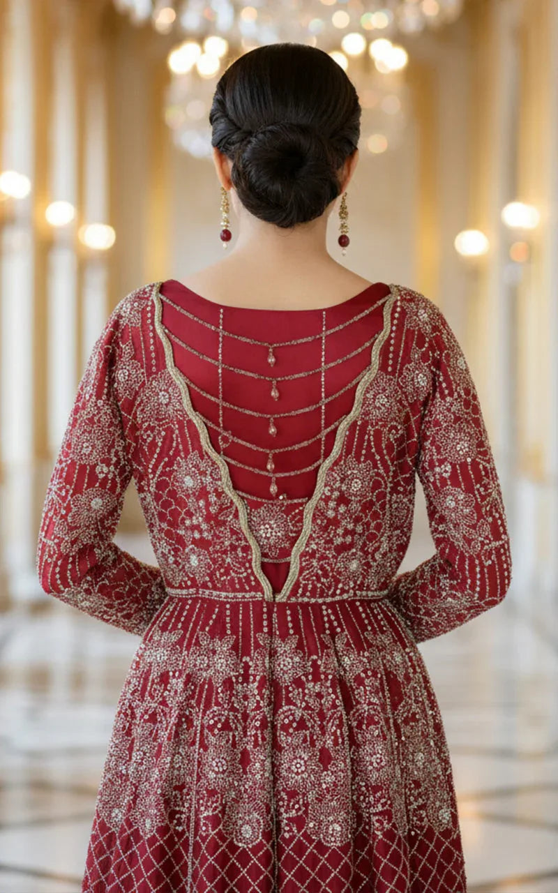Embroidered Maxi With Blouse And Dupatta