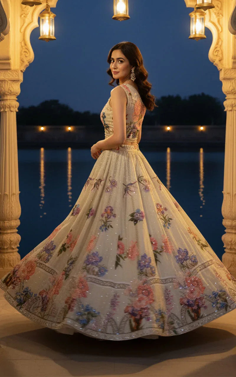 Embellished Blouse With Embellished Printed Lehenga