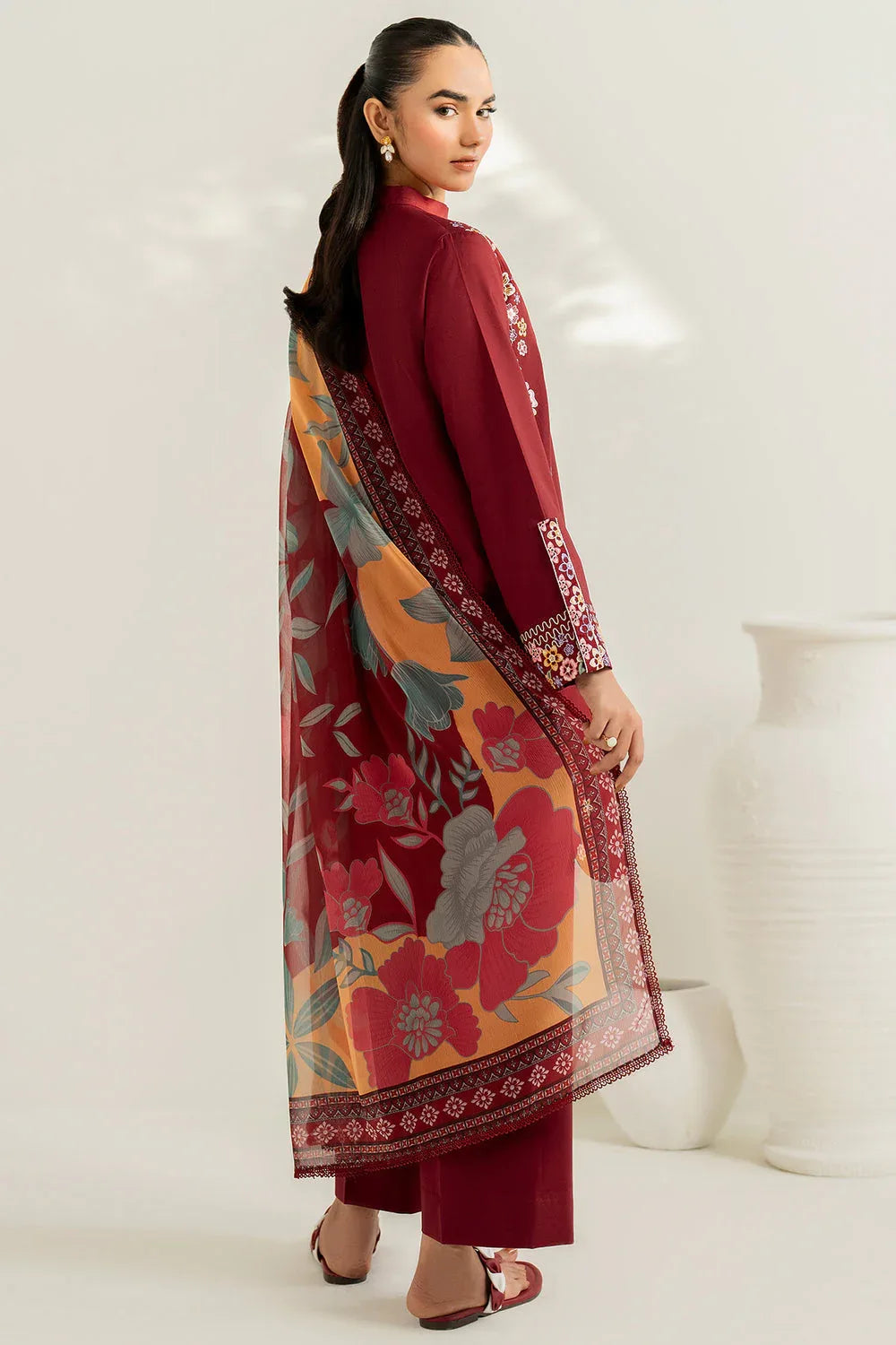 Farasha | Thread Lines Embroidered | Maroon Muse - Rang-e-Khaas