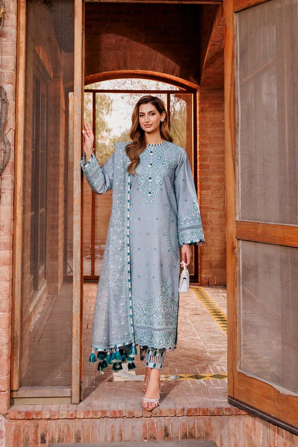 Farasha | Dastoor Embroidered Lawn SS24 | BERYL GREY - Rang-e-Khaas