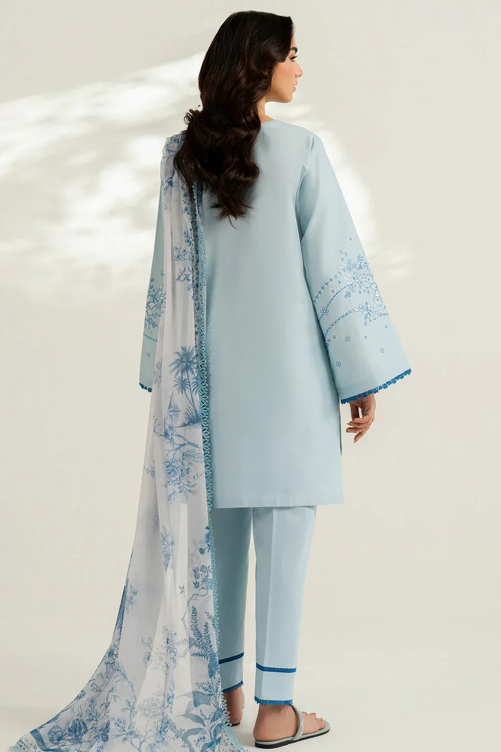 Farasha | Thread Lines Embroidered | Ash Mist - Rang-e-Khaas