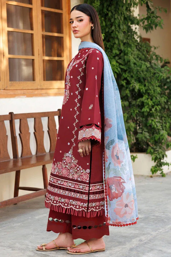 Farasha | Summer Weaves Embroidered Lawn | Crimson Glow - Rang-e-Khaas