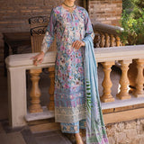 Elaf Premium Print Chikankari Lawn Unstitched 3Pc Suit ECT-03A OCEAN BLUE
