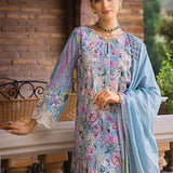 Elaf Premium Print Chikankari Lawn Unstitched 3Pc Suit ECT-03A OCEAN BLUE