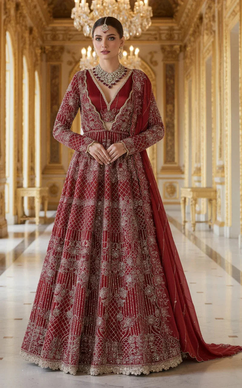 Embroidered Maxi With Blouse And Dupatta
