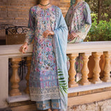 Elaf Premium Print Chikankari Lawn Unstitched 3Pc Suit ECT-03A OCEAN BLUE