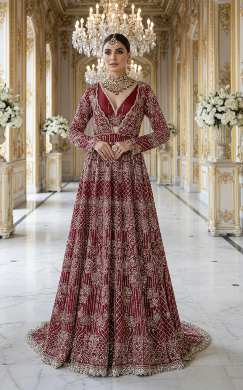 Embroidered Maxi With Blouse And Dupatta