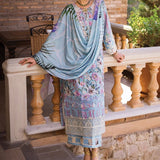 Elaf Premium Print Chikankari Lawn Unstitched 3Pc Suit ECT-03A OCEAN BLUE