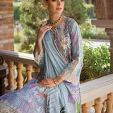 Elaf Premium Print Chikankari Lawn Unstitched 3Pc Suit ECT-03A OCEAN BLUE