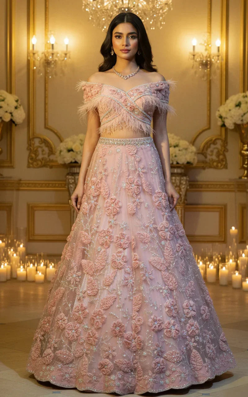 Embroidered Blouse With Lehenga