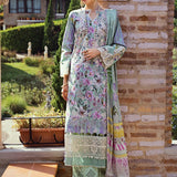 Elaf Premium Print Chikankari Lawn Unstitched 3Pc Suit ECT-03B OAK MIST