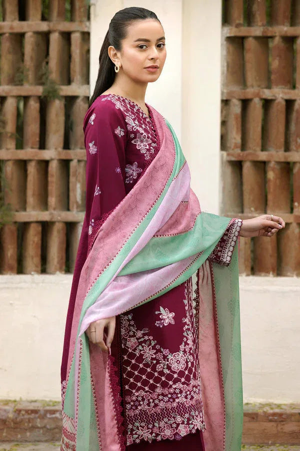 Farasha | Summer Weaves Embroidered Lawn | Satin Ruby - Rang-e-Khaas
