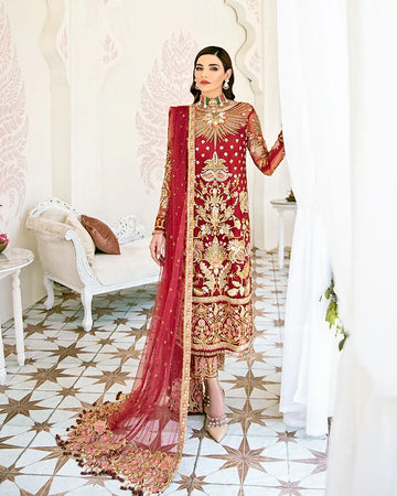 Gulaal | Wedding Formals | Rouge Embroidered Net 3-Piece Suit WS-06 - Rang-e-Khaas
