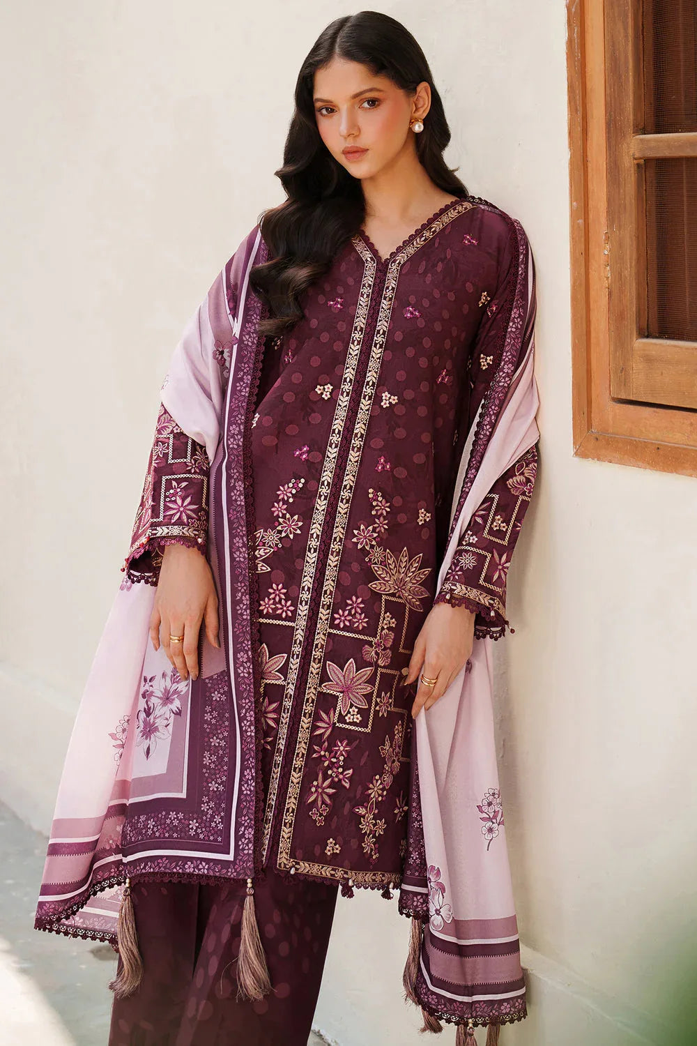 Farasha | Meline Premium Viscose 25 | Mauve Cream - Rang-e-Khaas