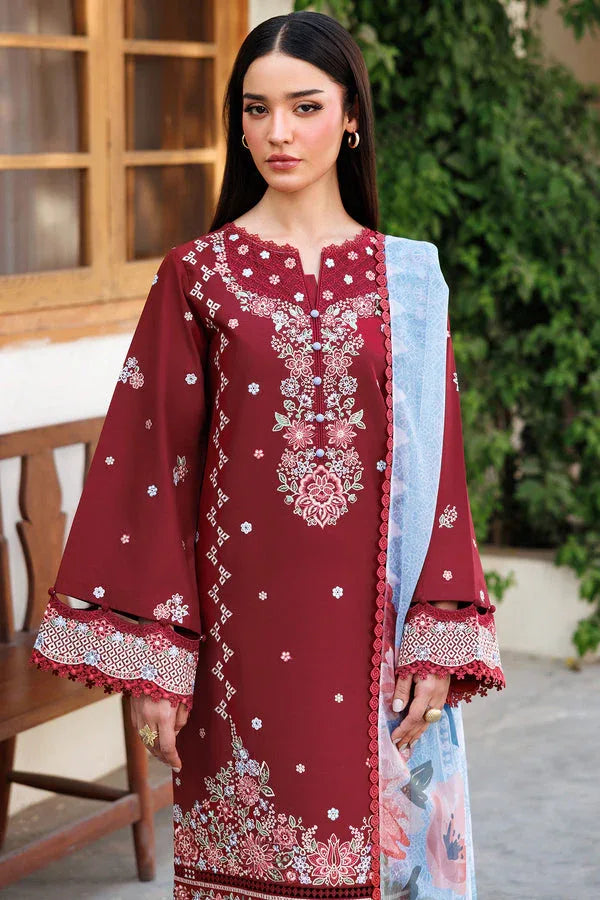 Farasha | Summer Weaves Embroidered Lawn | Crimson Glow - Rang-e-Khaas
