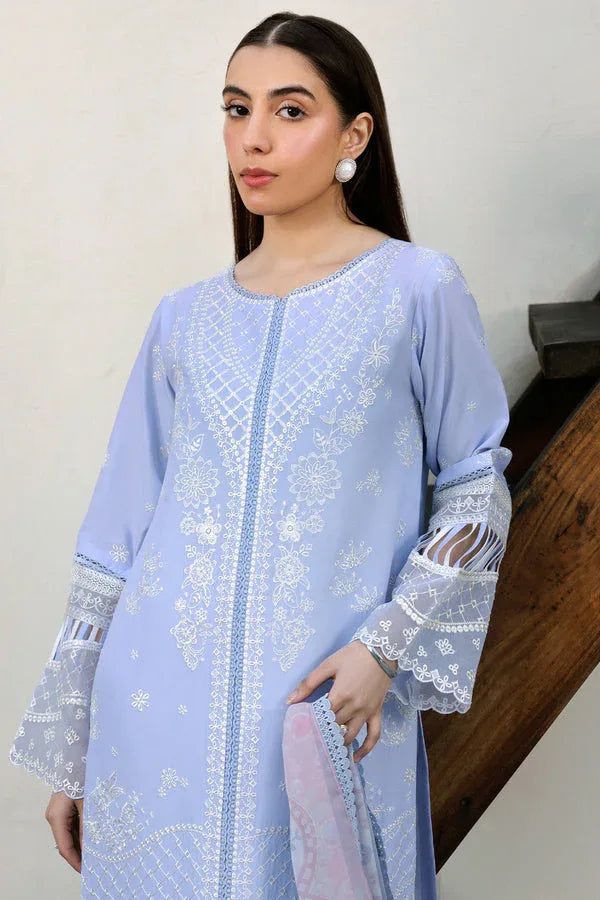 Farasha | Summer Weaves Embroidered Lawn | Serene Blue - Rang-e-Khaas
