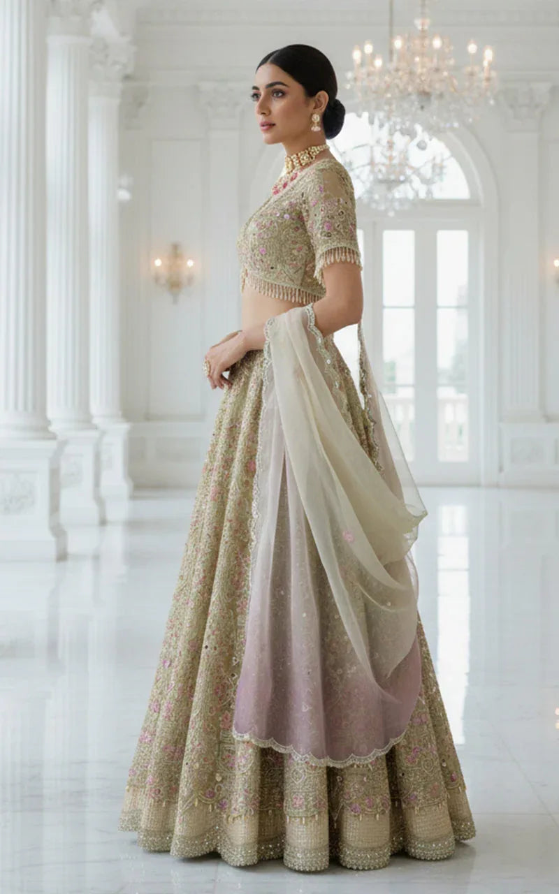 Organza Embroidered Blouse With Lehenga
