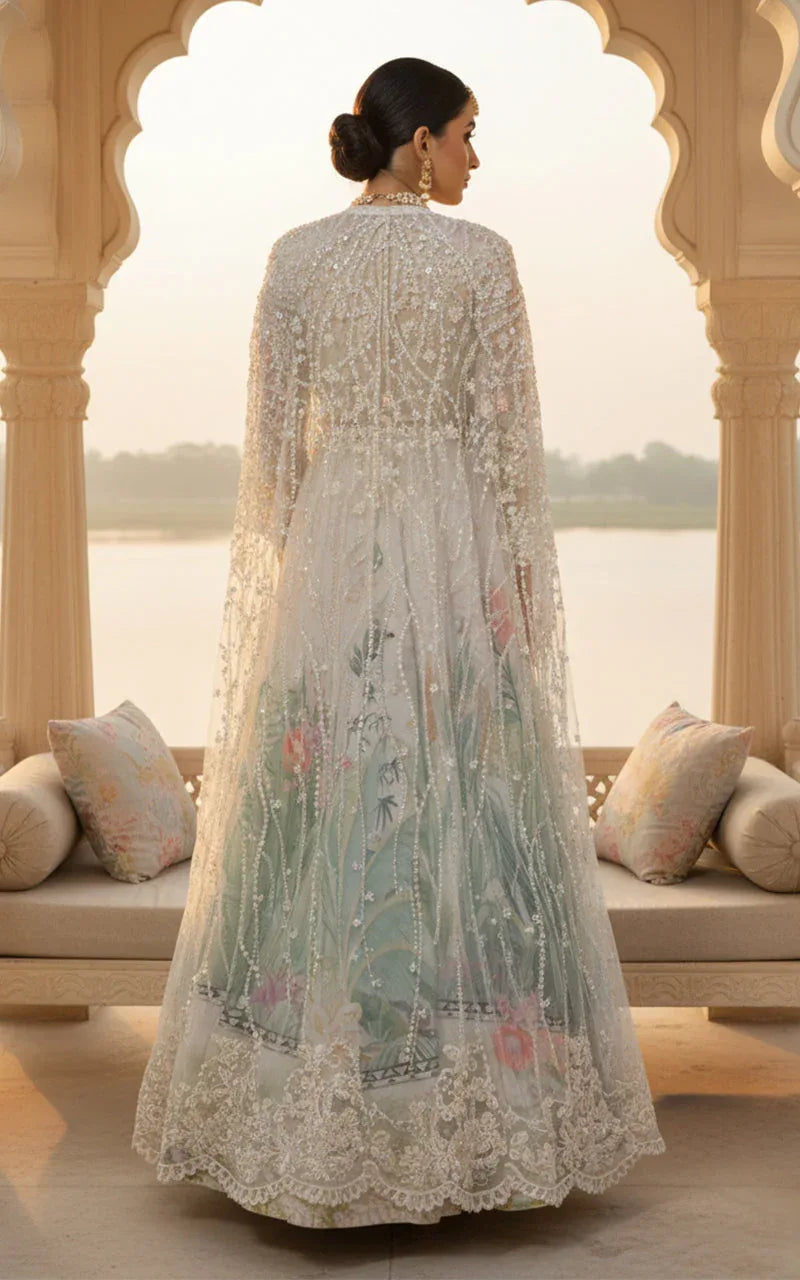 Embellished Blouse With Jacket And Printed Lehenga