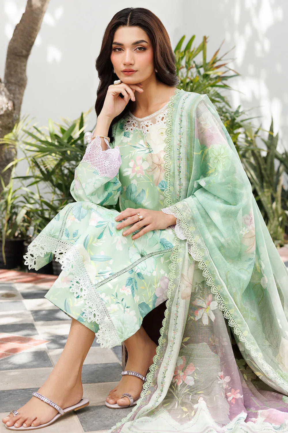Farasha | Printed Essentials | Silken Sage - Rang-e-Khaas