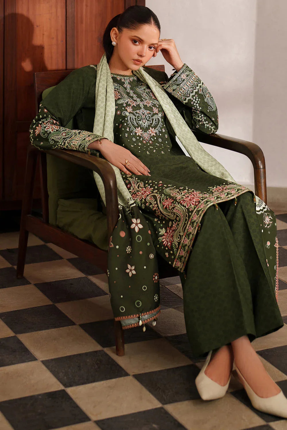 Farasha | Meline Premium Viscose 25 | Olive Drape - Rang-e-Khaas