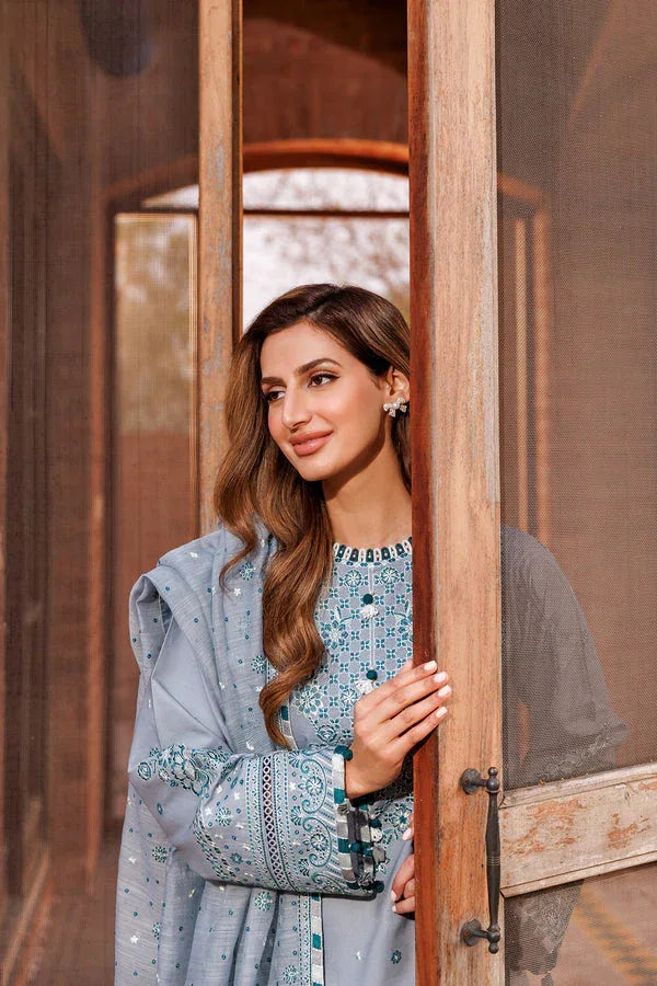 Farasha | Dastoor Embroidered Lawn SS24 | BERYL GREY - Rang-e-Khaas
