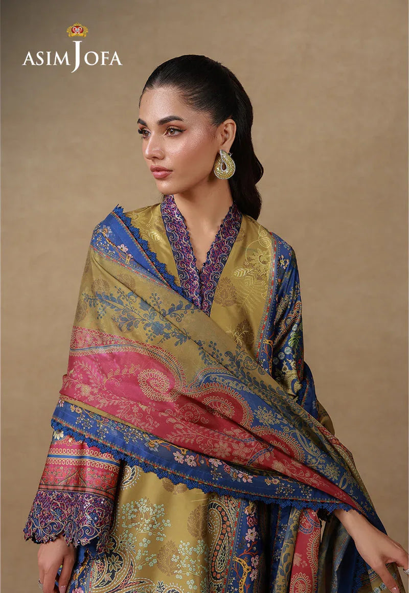 AJULSC-01 Embroidered Charmeuse Silk Unstitched 3 Pcs