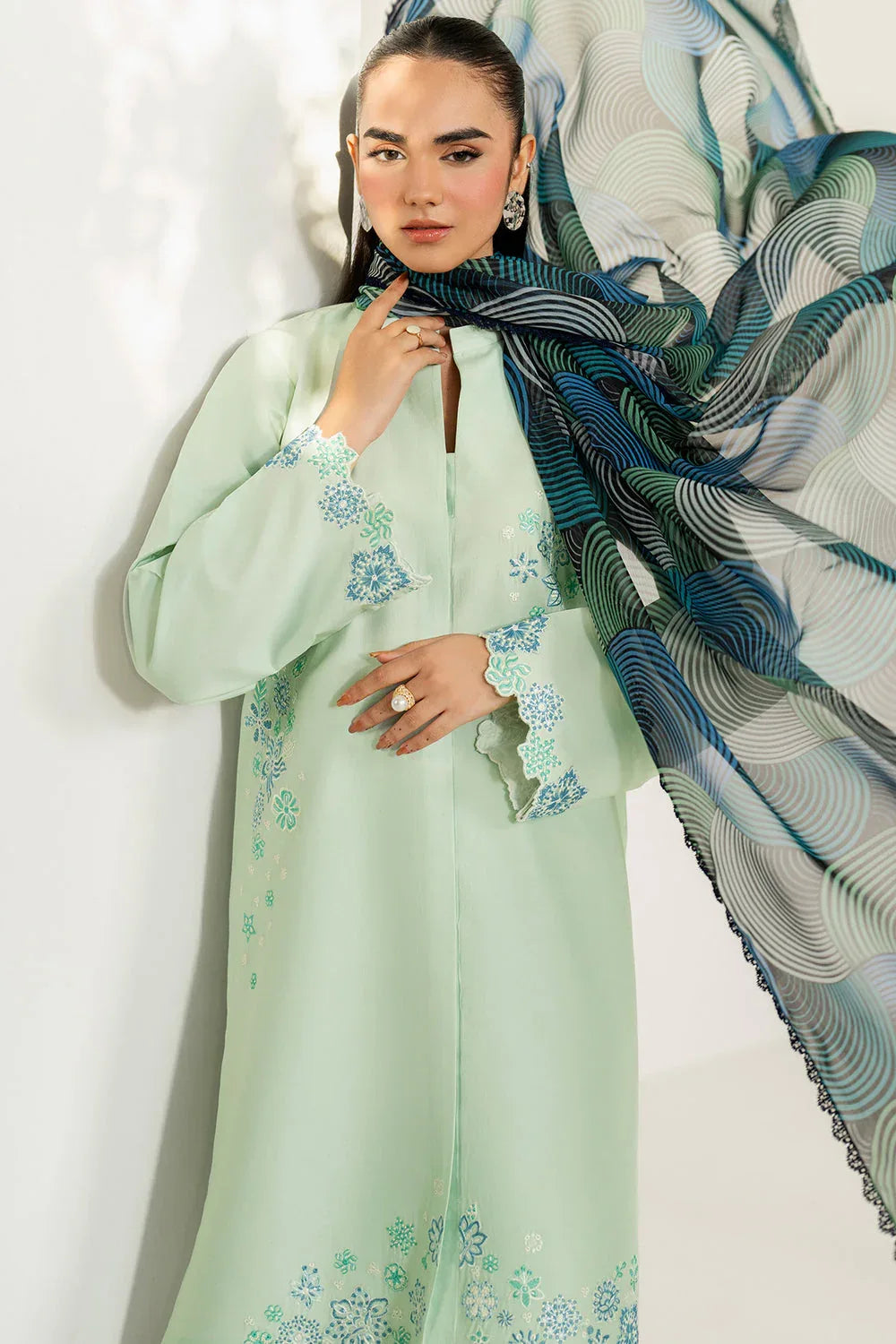 Farasha | Thread Lines Embroidered | Green Meadow - Rang-e-Khaas