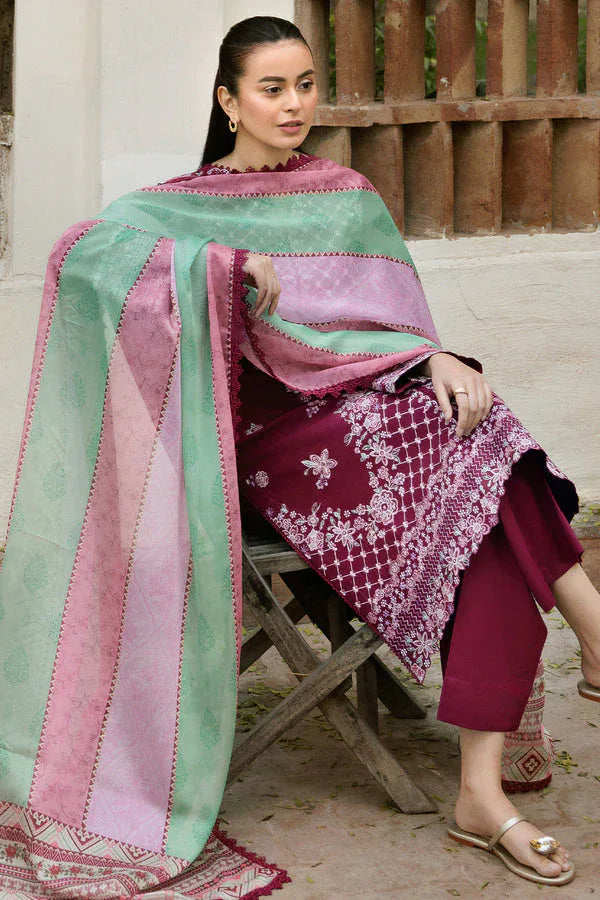 Farasha | Summer Weaves Embroidered Lawn | Satin Ruby - Rang-e-Khaas