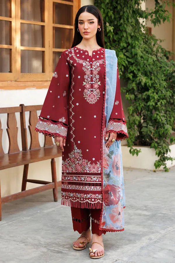 Farasha | Summer Weaves Embroidered Lawn | Crimson Glow - Rang-e-Khaas